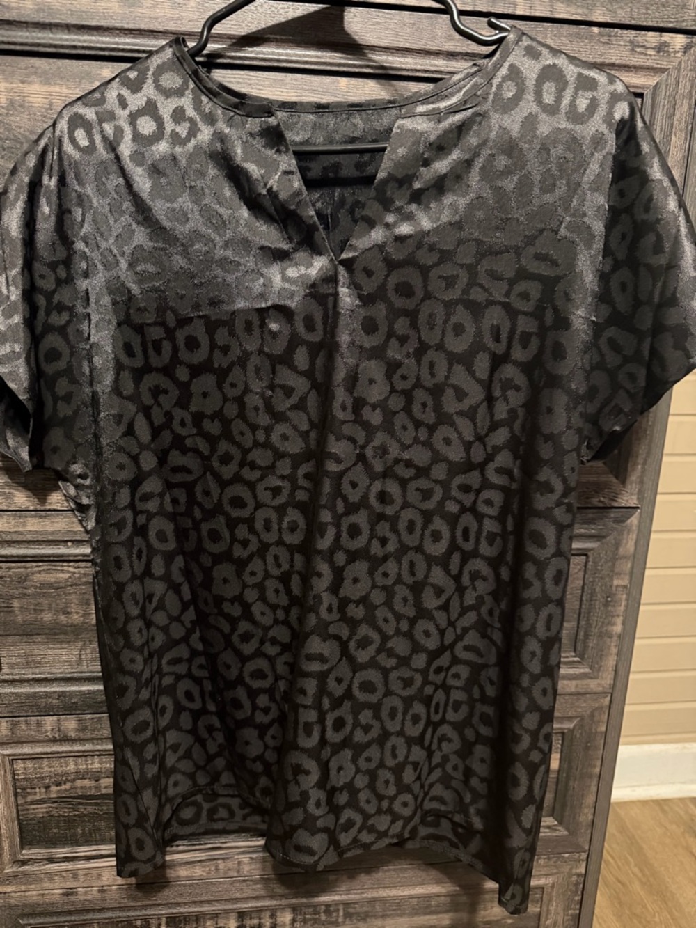 Womens Black Animal Print Short Sleeve Blouse